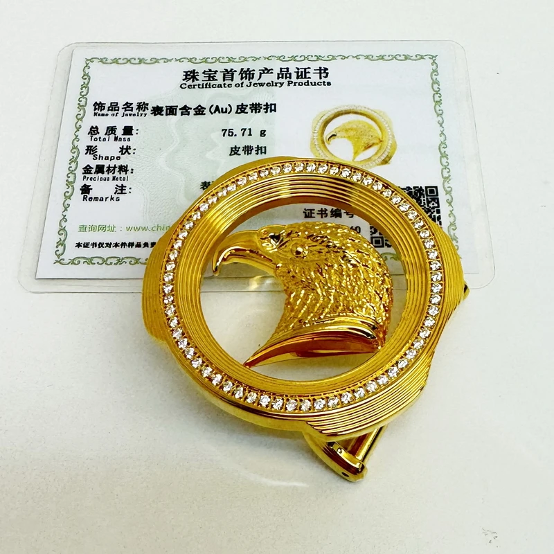 淑抱盛精钢包金24K表盘鹰头扣男士皮带扣打孔平滑扣百搭时尚3.8宽
