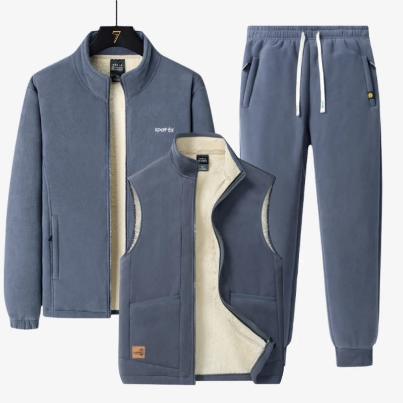 雅鹿男装加绒男士运动套装休闲背心马甲双面加绒保暖冬季三件套