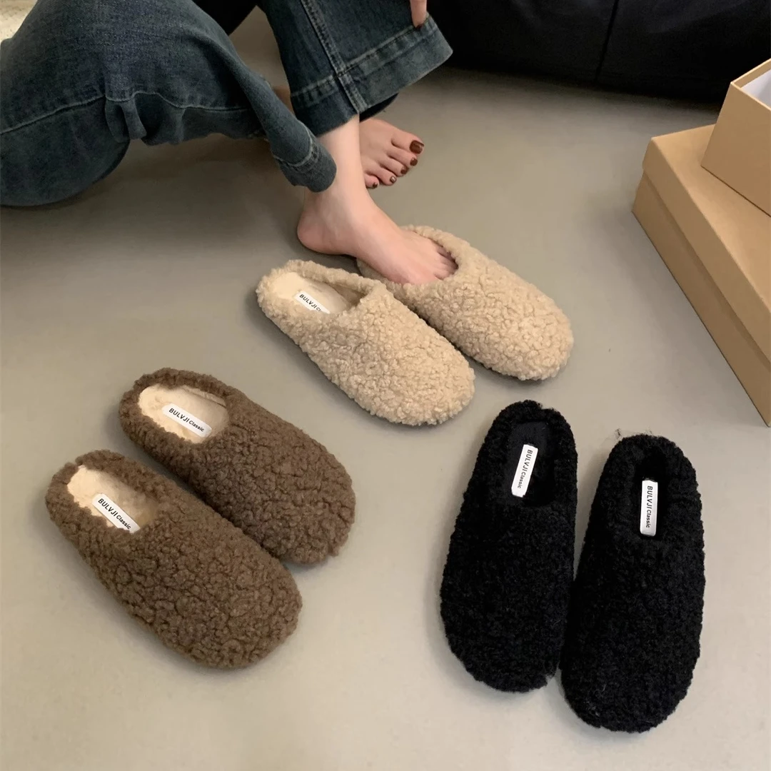 毛绒毛毛拖鞋女外穿2024新款冬季韩版平底懒人穆勒鞋加绒包头半拖