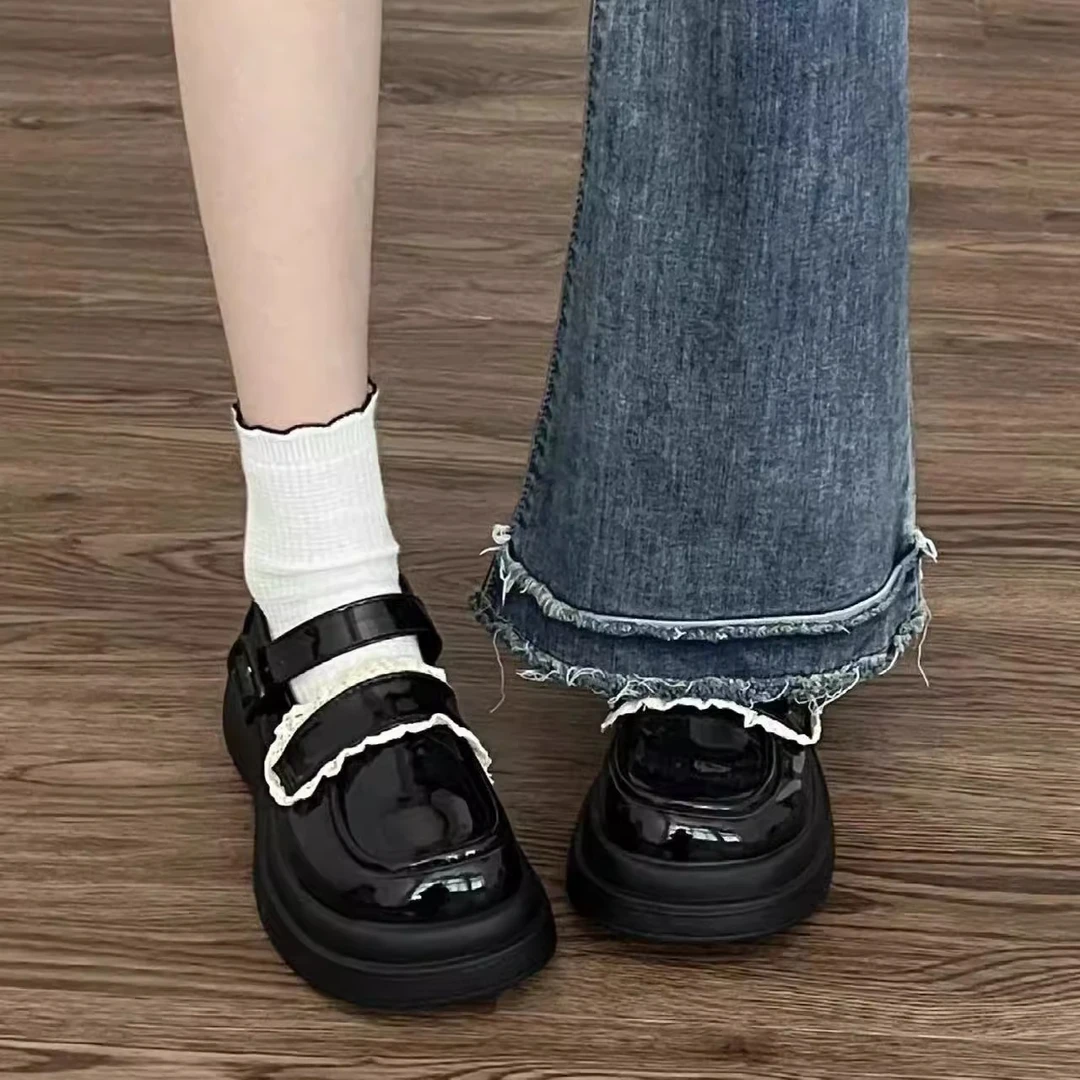 圆头黑色厚底小皮鞋女学院风百搭2025新款春秋复古法式玛丽珍单鞋