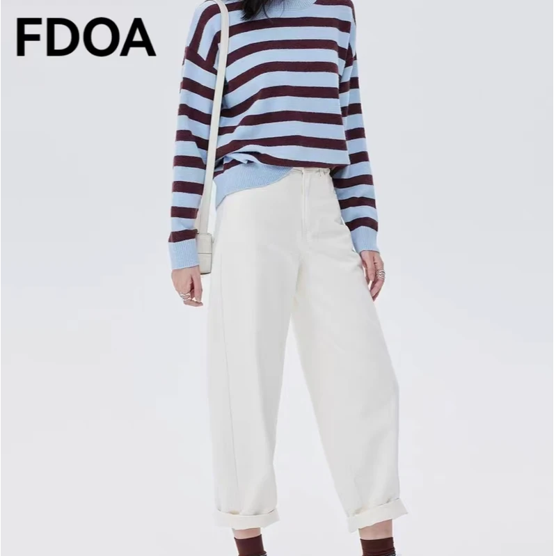 FDOA 2024 秋冬 三色女新款高腰弹力哈伦宽松显瘦 萝卜牛仔老爹裤