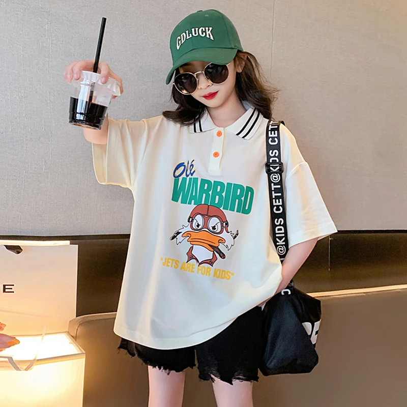 女童夏季polo衫2023新款中大童洋气休闲儿童韩版宽松薄款百搭T恤