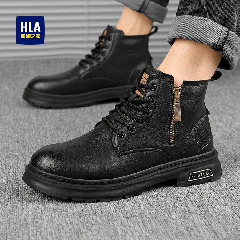 HLA/海澜之家男鞋2025秋冬时尚潮流男士中帮百搭舒适马丁靴男F586