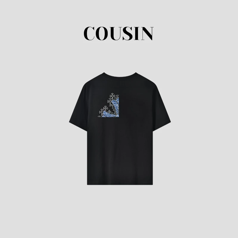 设计感重工烫钻短袖T恤女牛仔绣花图案 8016