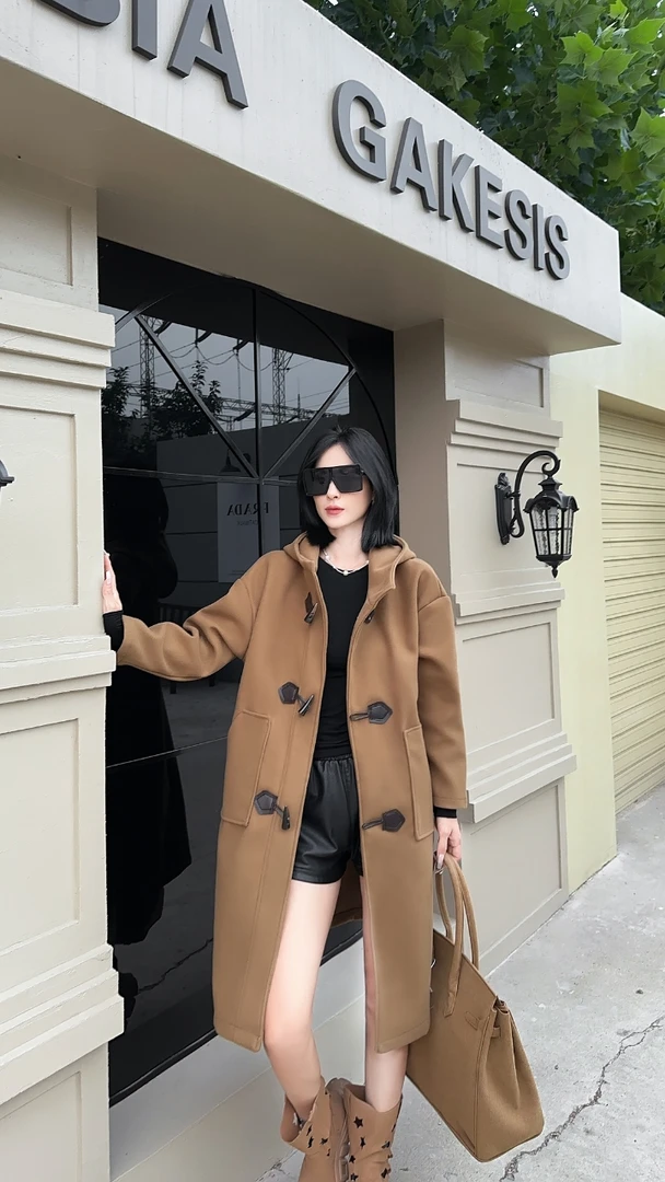 300斤无压力百搭宽松7525韩版长款休闲毛呢外套气质时尚中长款