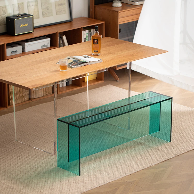 灰方换鞋凳门口轻奢亚克力一体长条椅餐椅透明床尾凳小边床边凳子