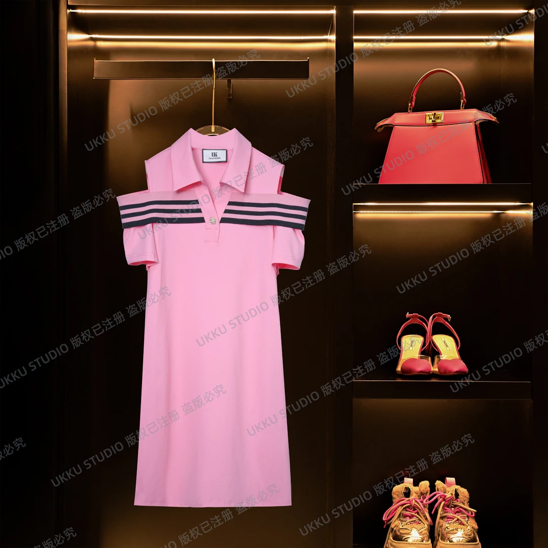 【UKKU STUDIO】夏季茶歇法式连衣裙风时尚漏检设计裙312175