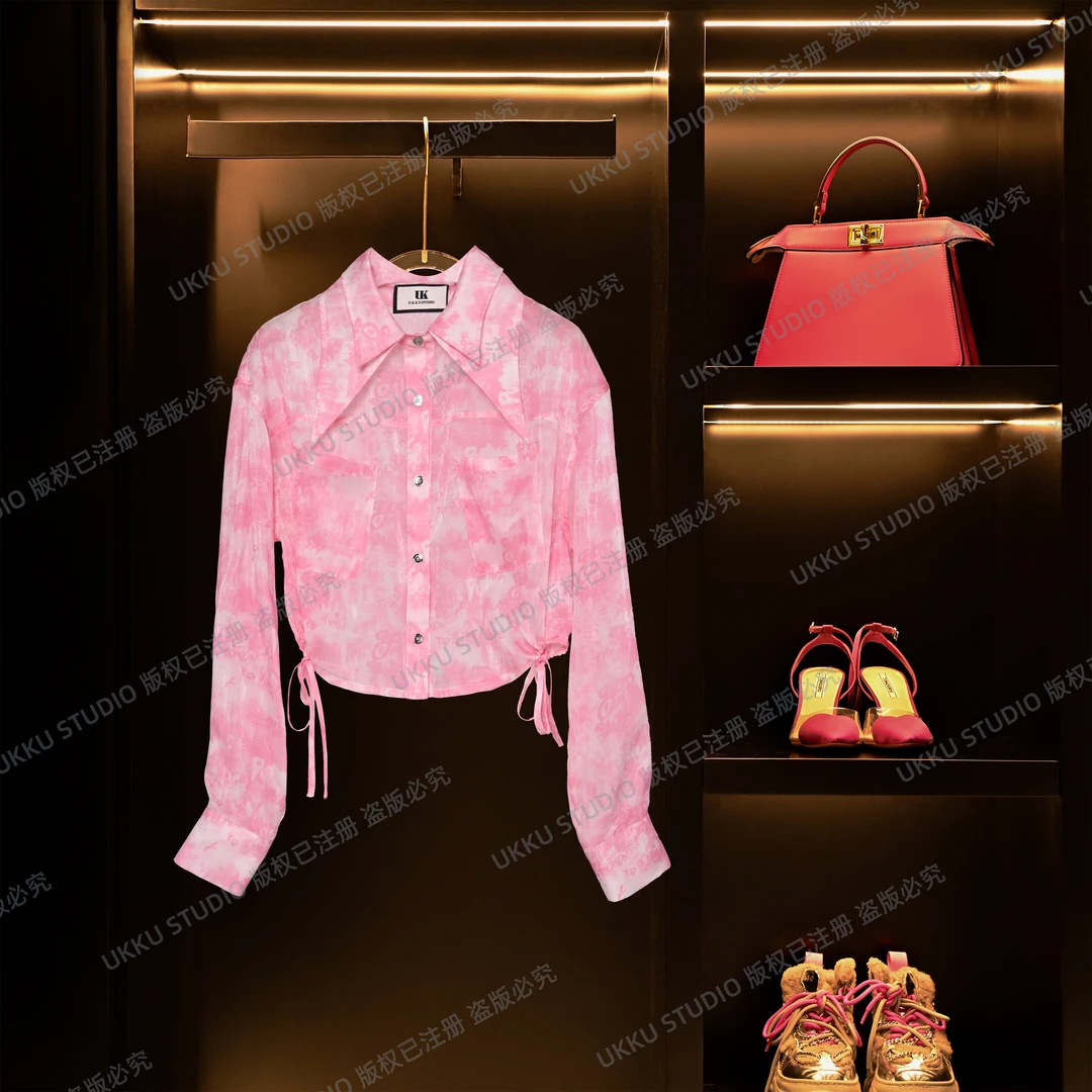 LILI【UKKU STUDIO】秋季轻奢设计师气质长袖时尚抽绳衬衫512148