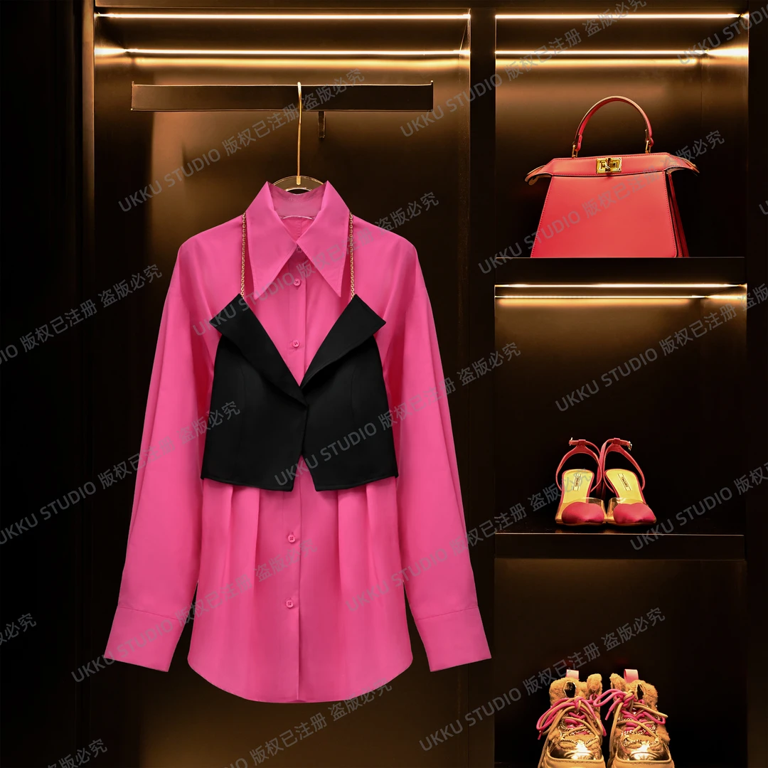 LILI【UKKUSTUDIO】气质小众时尚轻奢两件套衬衫设计褶皱上衣312525