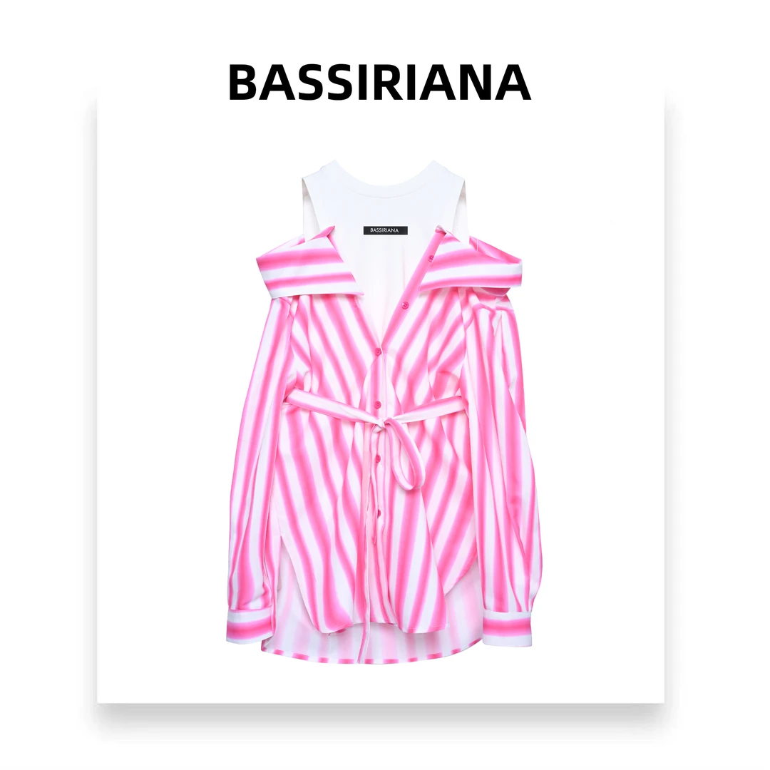 LILI【BASSINIANA】早春小众设计感绿色袖条纹衬衫轻奢潮上衣311741