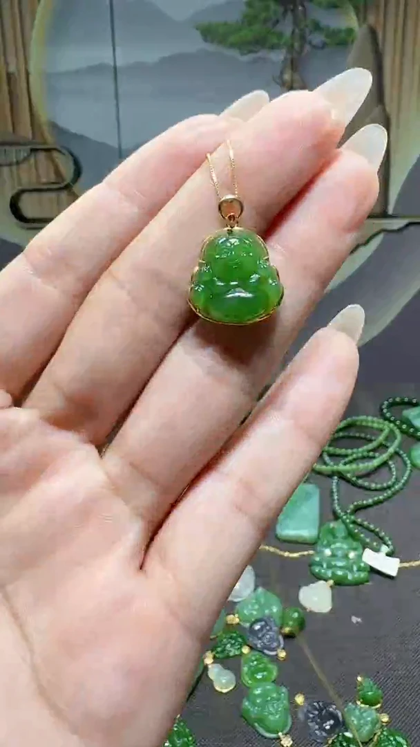 【闪购商品】和田玉挂件18K金镶嵌1