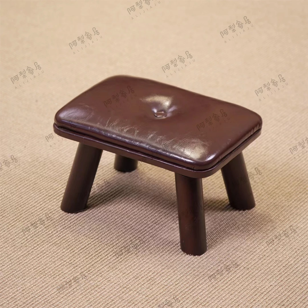 【棕咖色加强小矮凳】实木软包凳家用轻奢客厅茶几凳换鞋凳可爱简约
