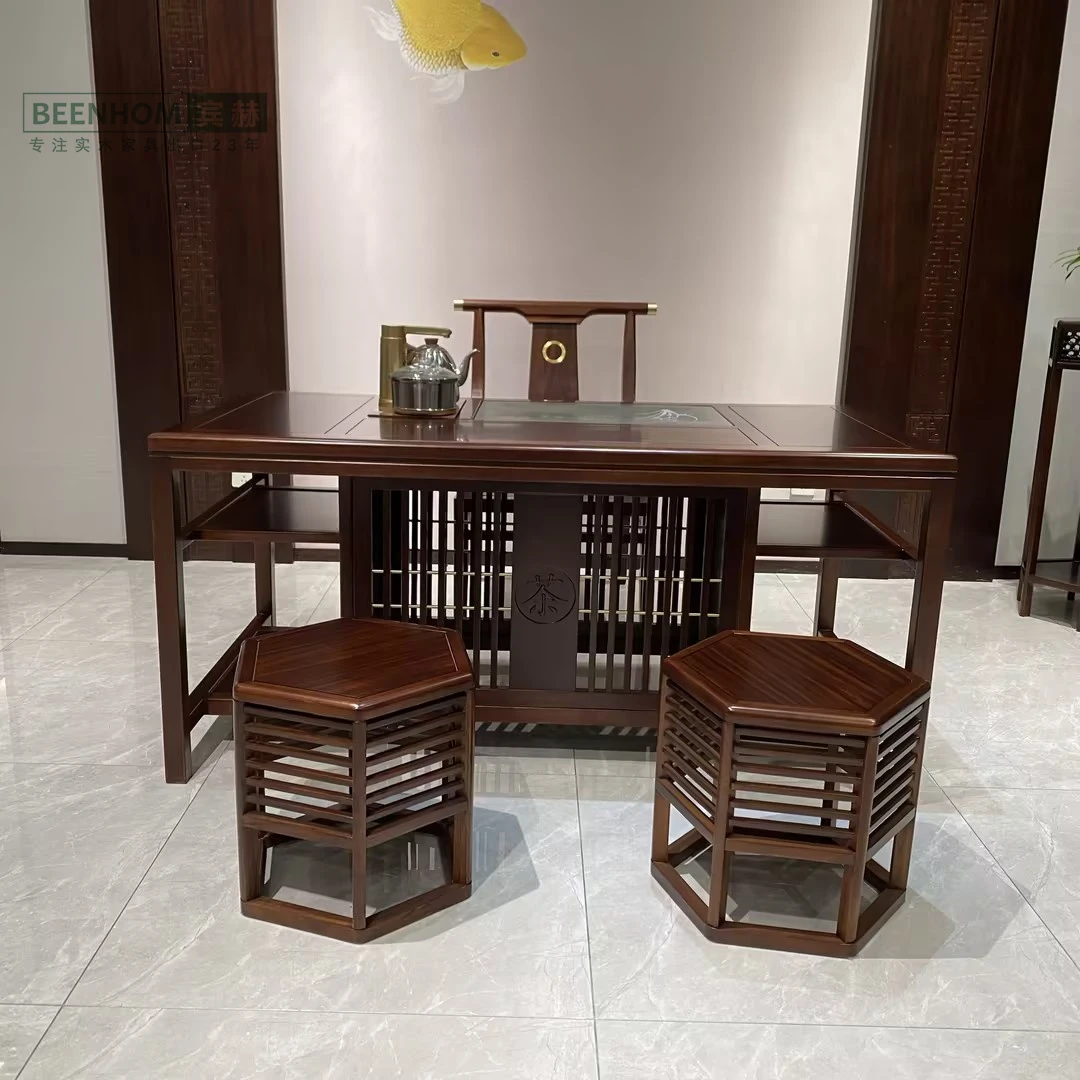 【宾赫实木】黑檀木茶台茶椅成套古风新中式新中式茶桌阳台茶艺禅意
