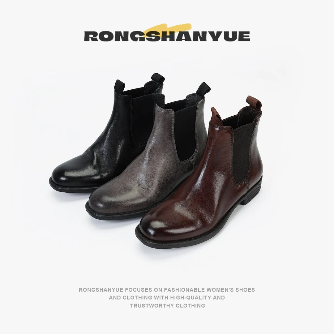 佩佩推荐百搭时尚复古高品质女士胎牛皮水洗松紧布切尔西鞋 B277