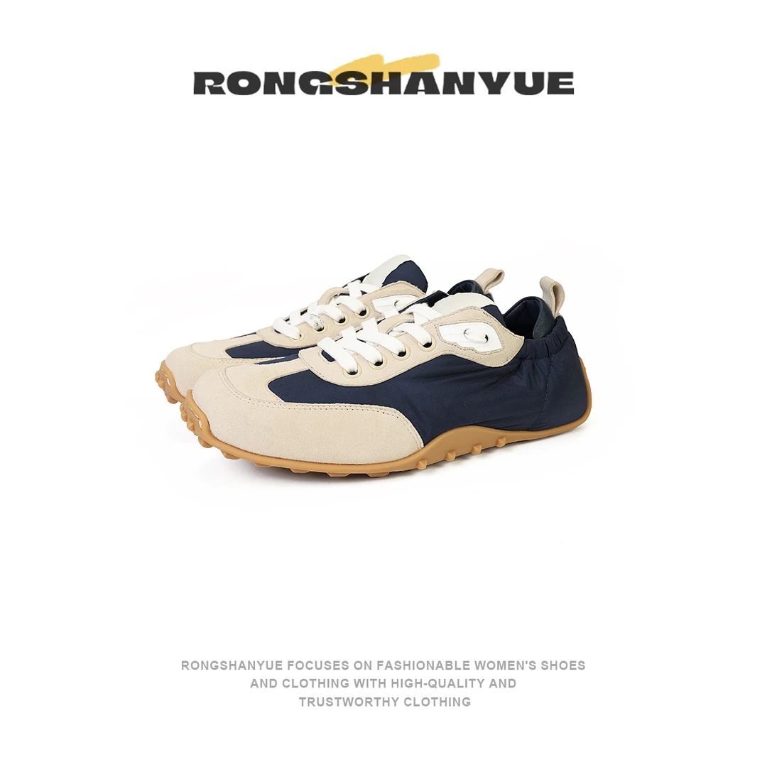 Rongshanyue复古透气软底德训鞋女百搭真皮平底运动休闲鞋B877
