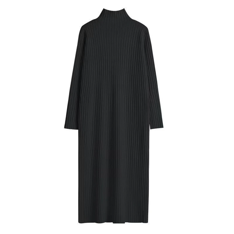 针织连衣裙配大衣半高领秋冬内搭中长款打底过膝小个子气质毛衣裙