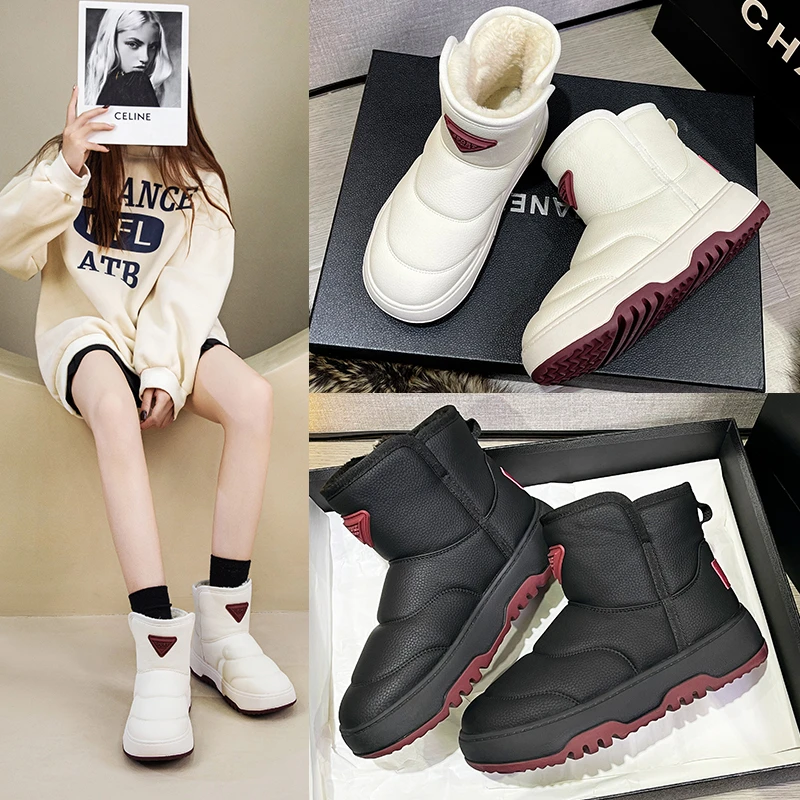 厚底防水防滑雪地靴女2025冬季新短靴子真皮加绒加厚保暖大棉鞋潮