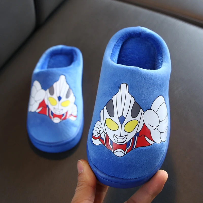 新款奥特曼儿童家居室内防滑男童宝宝卡通保暖毛绒小孩可爱棉拖鞋