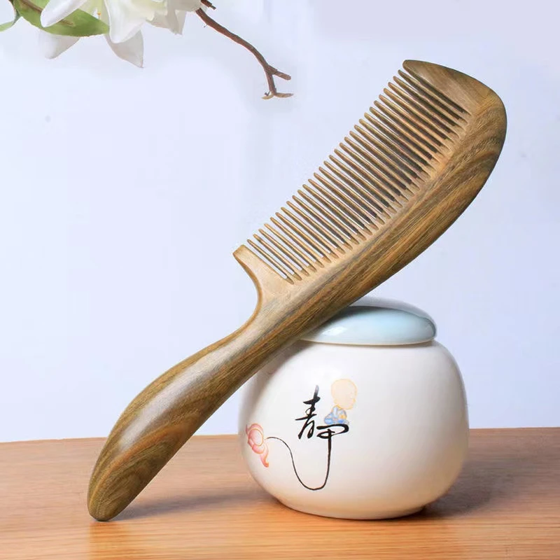 绿檀直发梳防静电便携家用防脱女士细齿宽齿齿梳木梳子精品可爱
