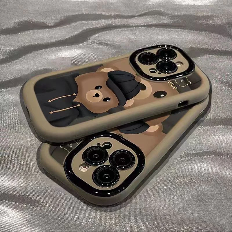 戴帽棕熊适用苹果15/14手机壳11iphone13pro女12华为vivo小米oppo