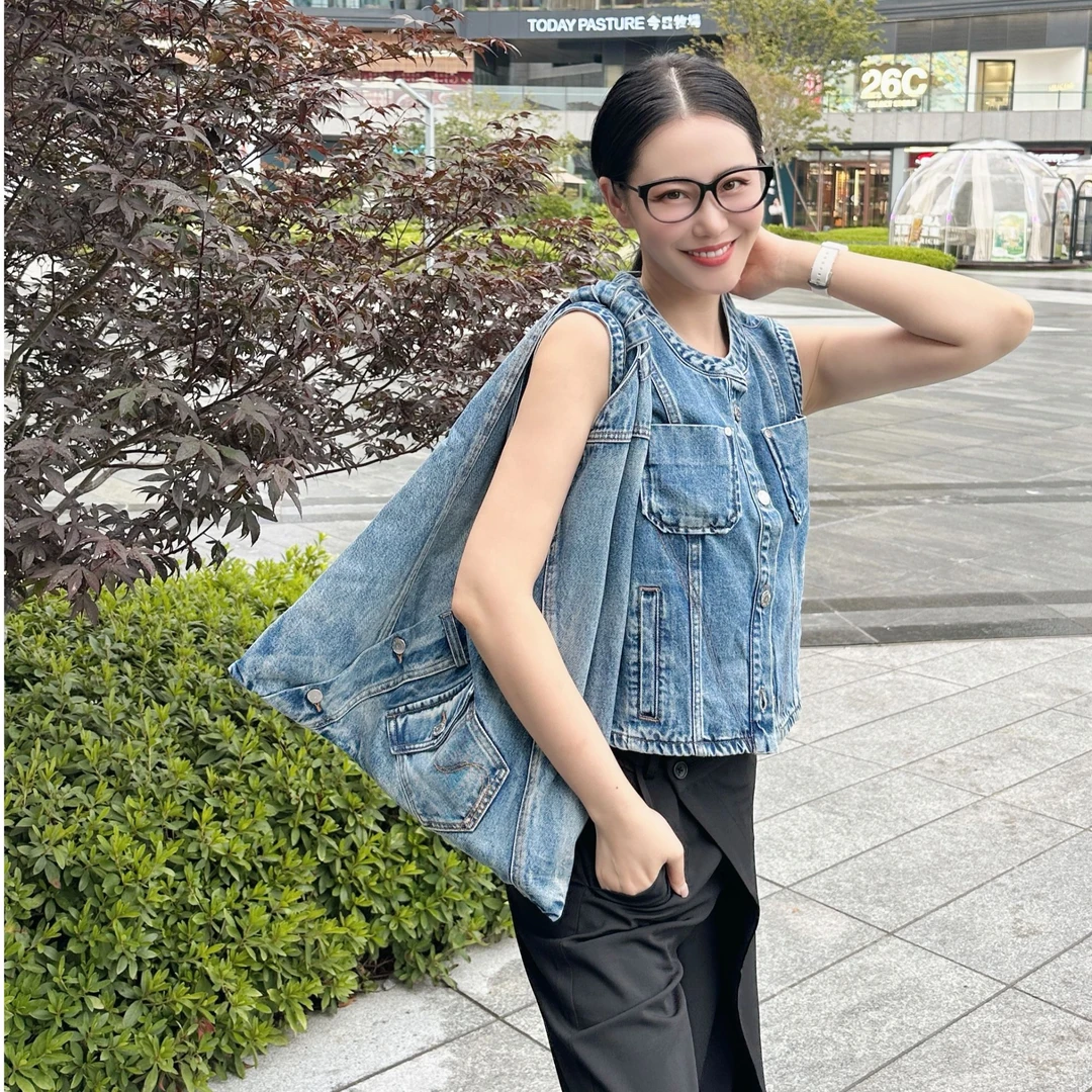 SELFWHO浮影牛仔系列复古三角包女款新款通勤单肩包【S3BD001】