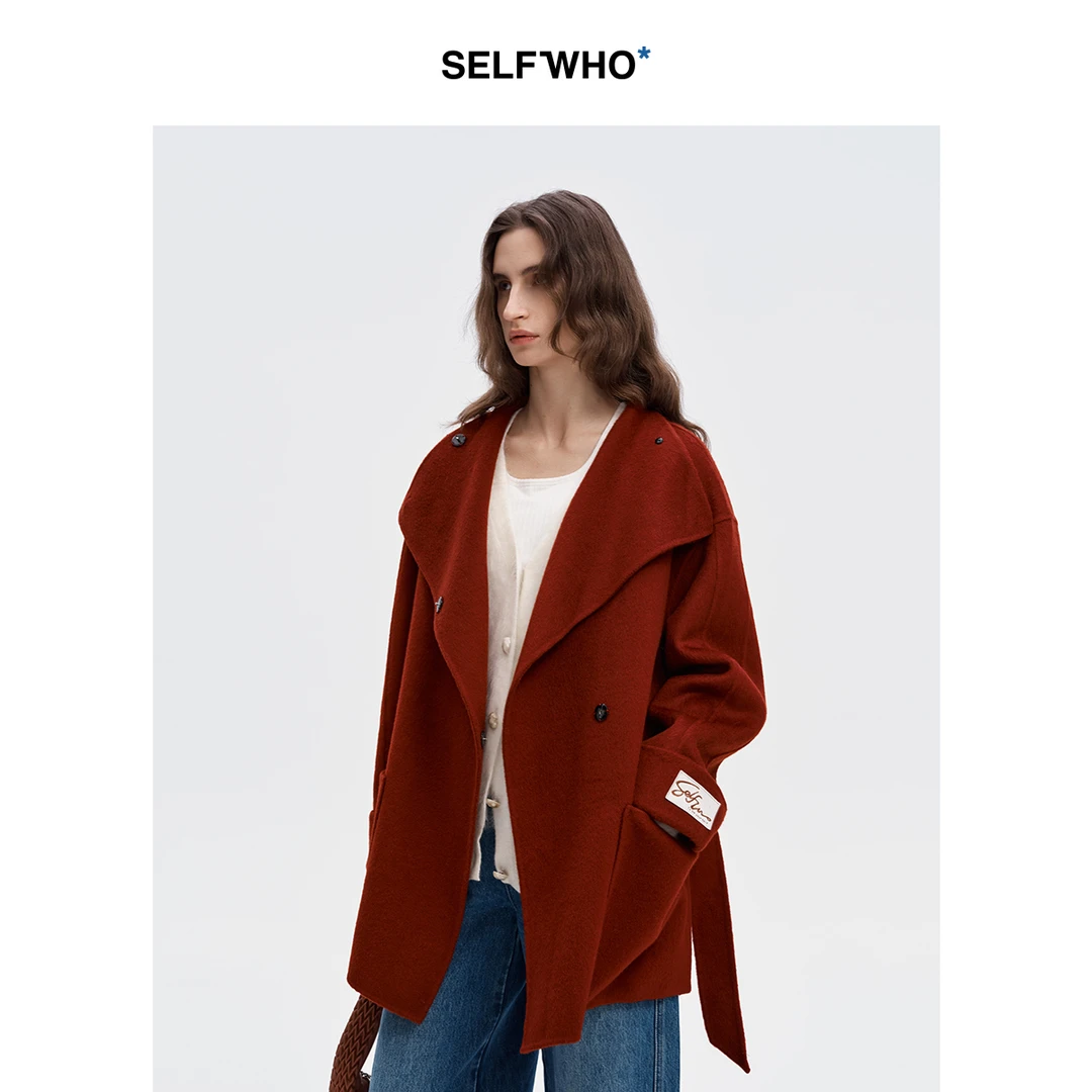 SELFWHO绵羊毛混纺时髦高领外套女【S4WT026】