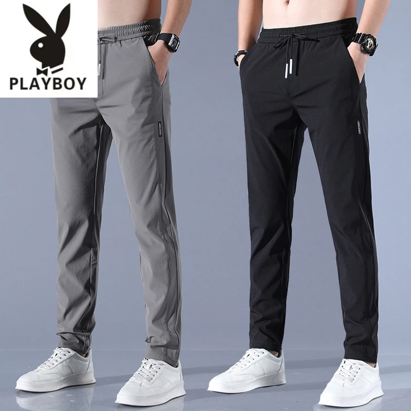 花花公子休闲裤男士夏季2024新款韩版弹力直筒修身长裤百搭冰丝