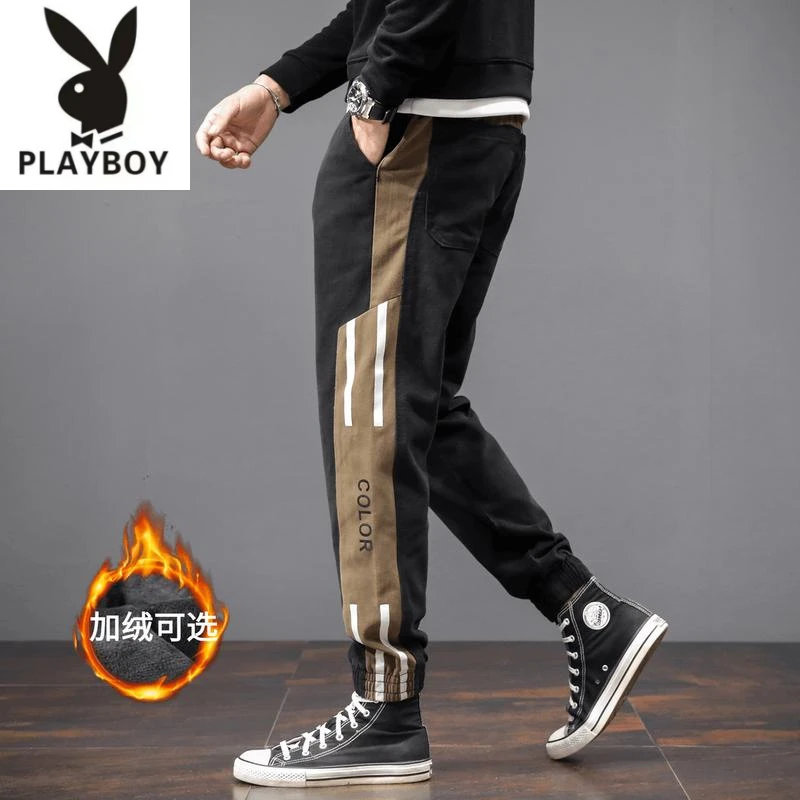 花花公子秋冬潮牌复古加绒新款束脚休闲裤男加厚秋季痞帅哈伦百搭