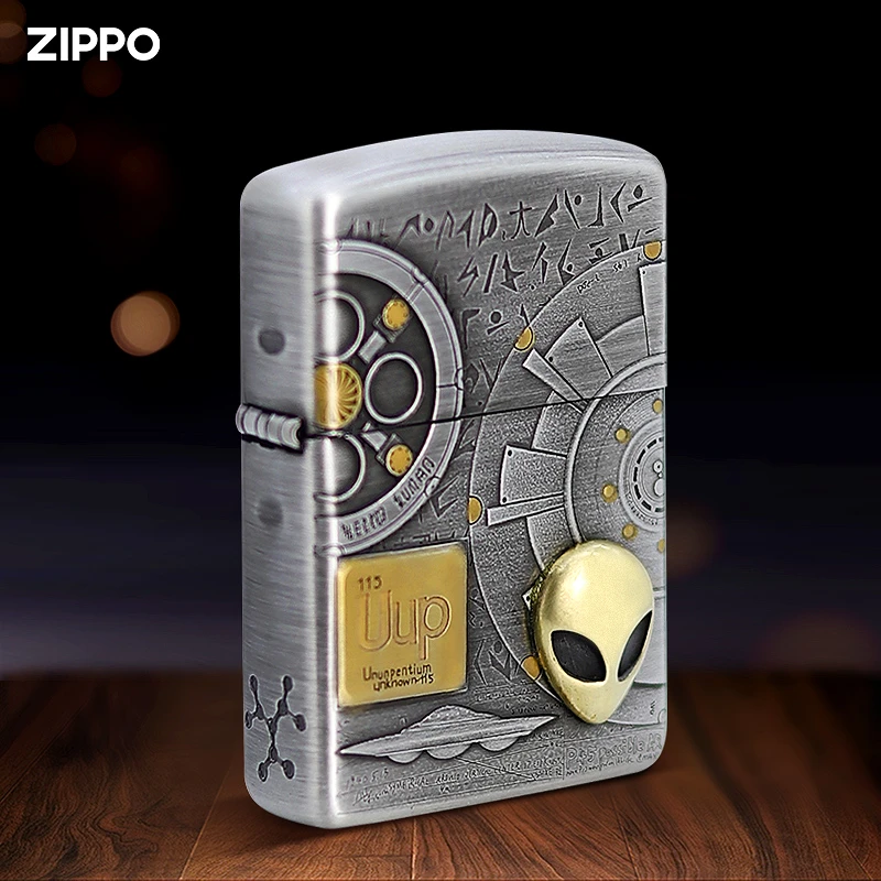 ZIPPO正品防风打火机罗盘外星人拉丝古银盔甲加厚男士礼DY8710GY