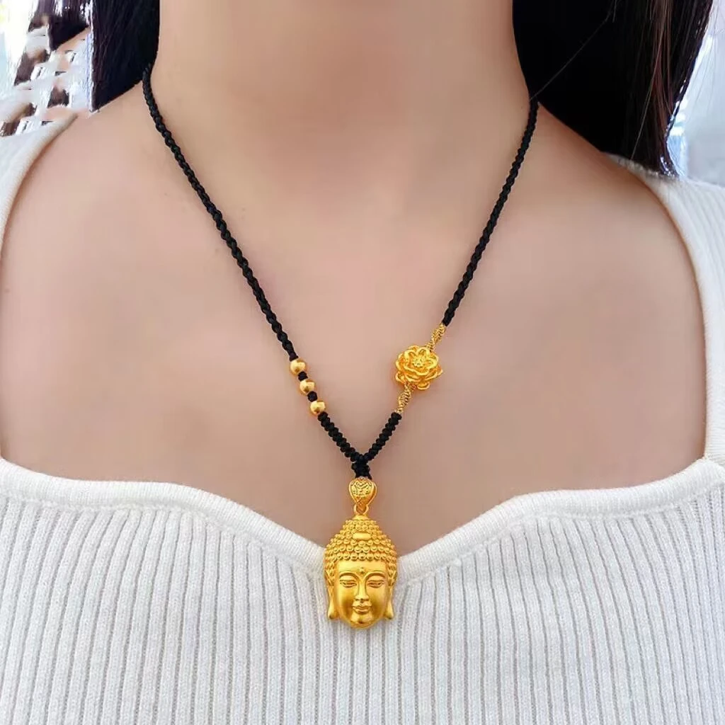 合金吊坠 莲花重工大号佛实心项链男女款项链保平安佛头吊坠项链