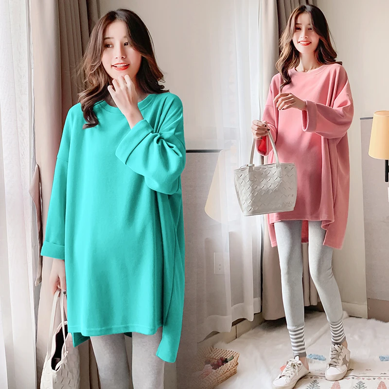 【 SALW 】莫兰迪色系孕妇装中长款宽松半袖卫衣套装时尚休闲纯色