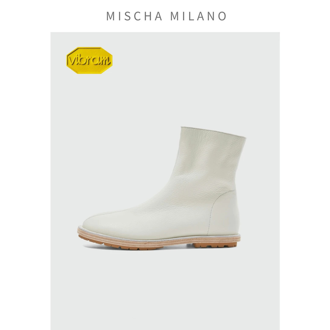 意大利mischa&vibram 白色鹿皮短靴女 24年新款 英伦风马丁靴短筒