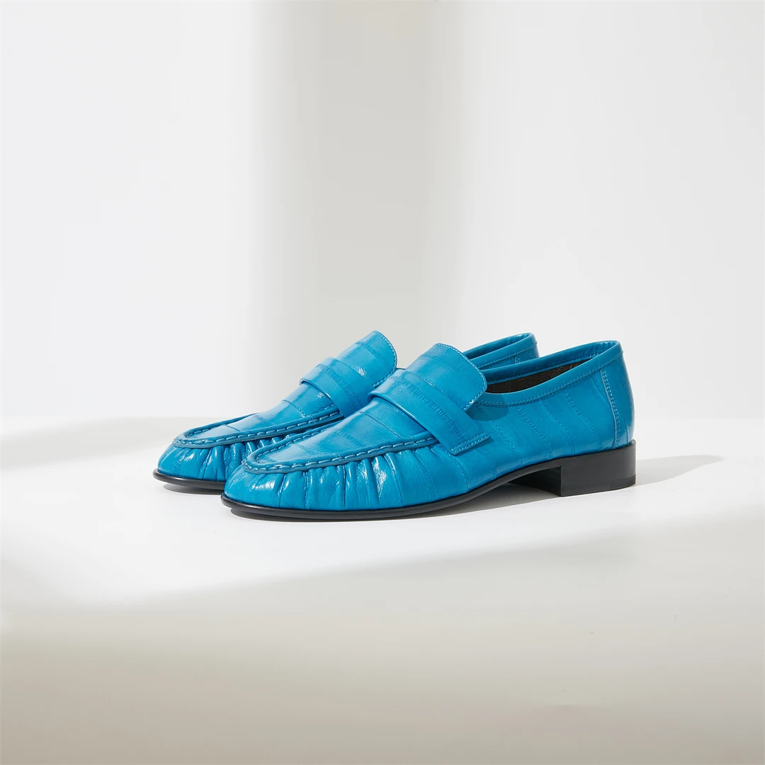 意大利mischa鳗鱼皮乐福鞋女2023新款复古法式小皮鞋小众设计单鞋