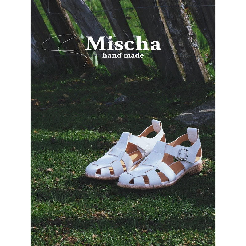 mischa2023新款罗马凉鞋女复古白色沙滩鞋小众设计感猪笼鞋