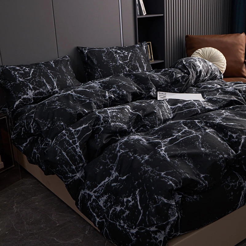 路约威格纯棉床上用品四件套全棉单双人床单被套黑白床笠三件套