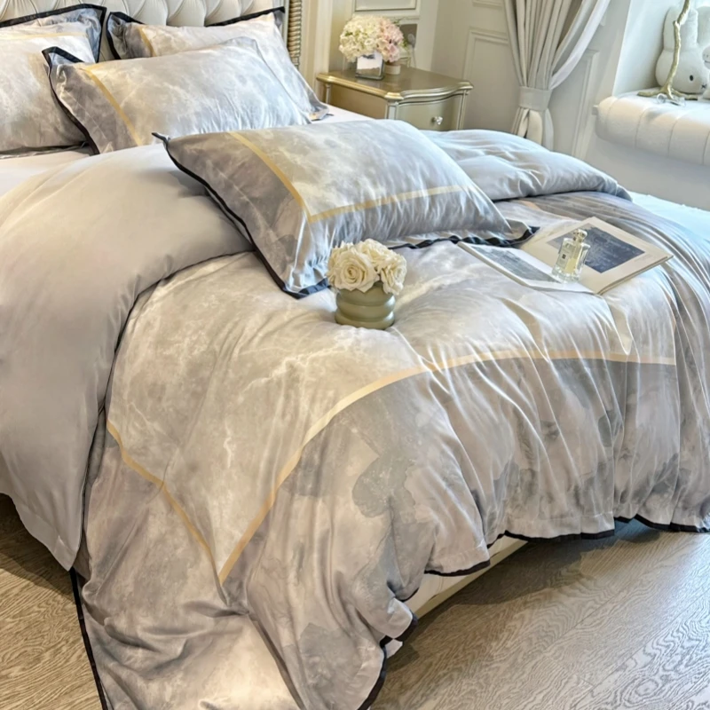 路约威格轻奢风120支长绒棉四件套高档夏季印花全棉被套纯棉双面