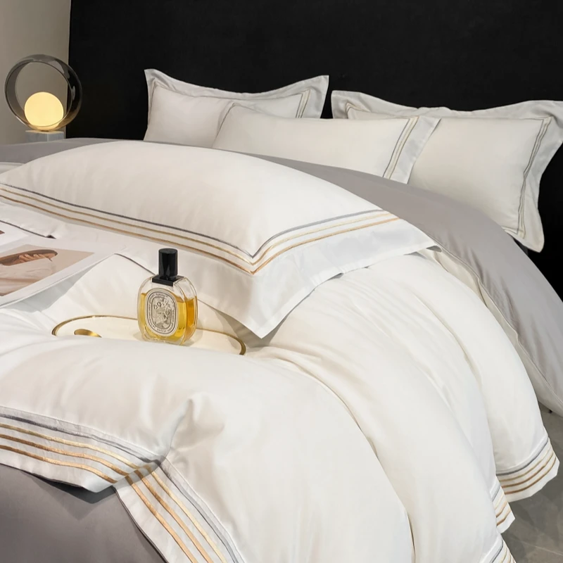 路约威格轻奢简约风高级感床单四件套纯色床单被罩纯棉全棉酒店