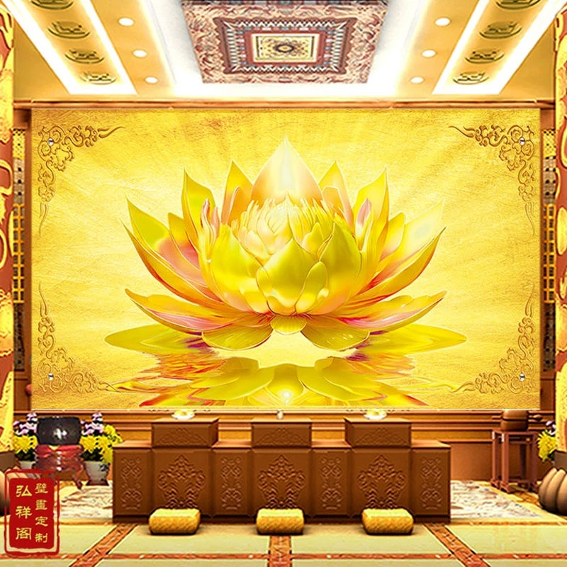 仙道佛墙纸寺庙佛堂神仙座位供桌台背景墙装饰壁画缎带祥云壁纸