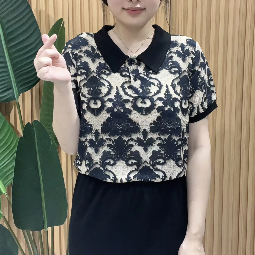 2024新款时尚洋气百搭减龄娃娃领T恤上衣#1