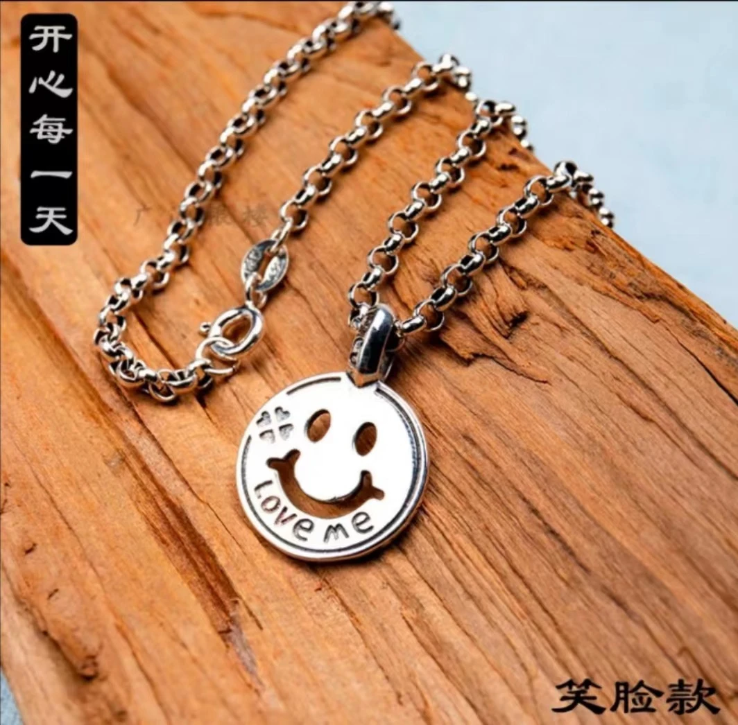 925银银制品 纯银笑脸牌+50长0字链
