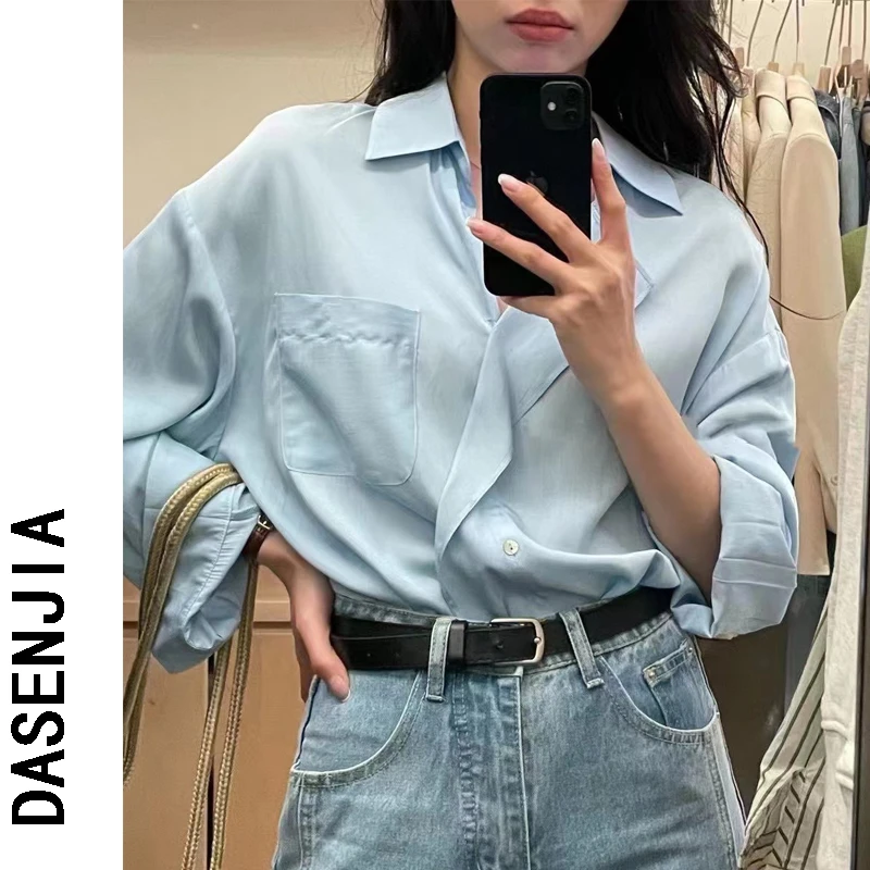 DASEN@领子很特别的一款衬衫宽松设计感长袖时尚白色衬衣轻熟