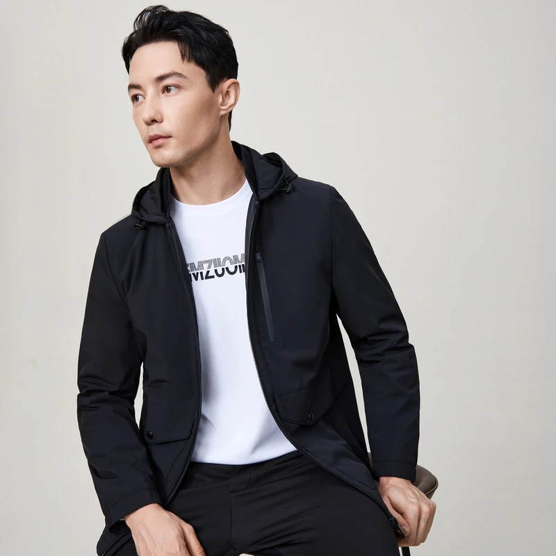 EMZ鄂尔多斯男士外套秋季商务休闲简约修身户外防风连帽梭织茄克