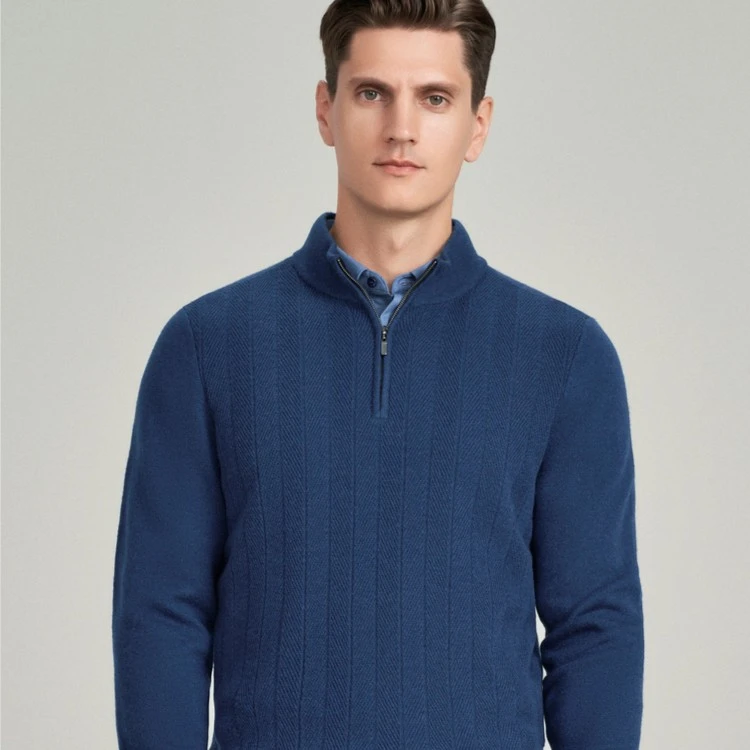 EMZ鄂尔多斯男士冬季半高领商务休闲羊毛衫时尚纯色立领打底衫