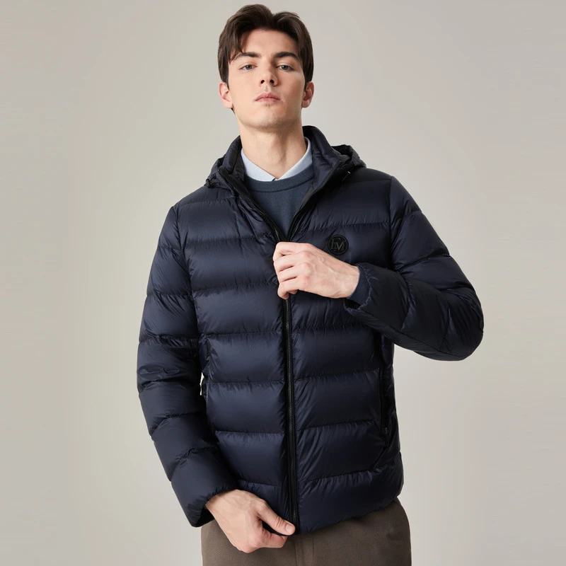 EMZ鄂尔多斯男士短款连帽加厚保暖冬季防风时尚商务休闲羽绒服
