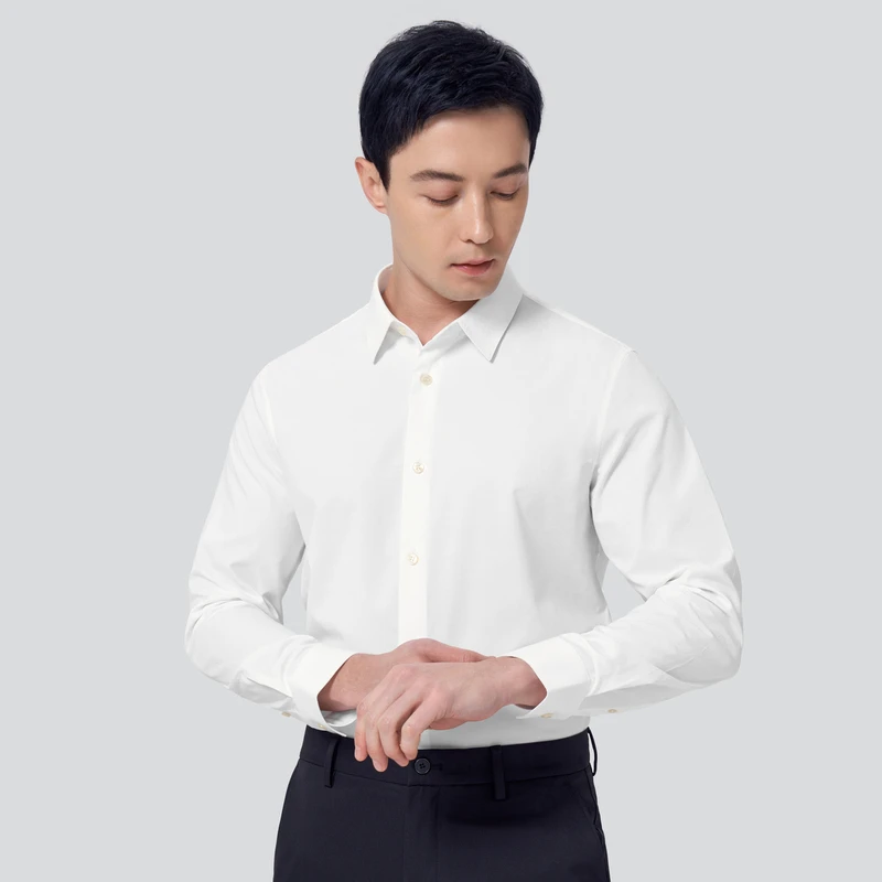 EMZ鄂尔多斯男士春秋季纯色商务休闲时尚长袖修身衬衫简约衬衣