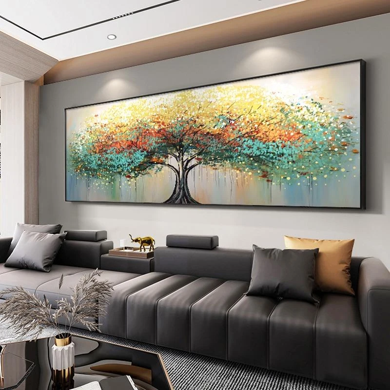 发财树客厅装饰画寓意好沙发背景墙挂画招财横幅饭厅墙画卧室壁画