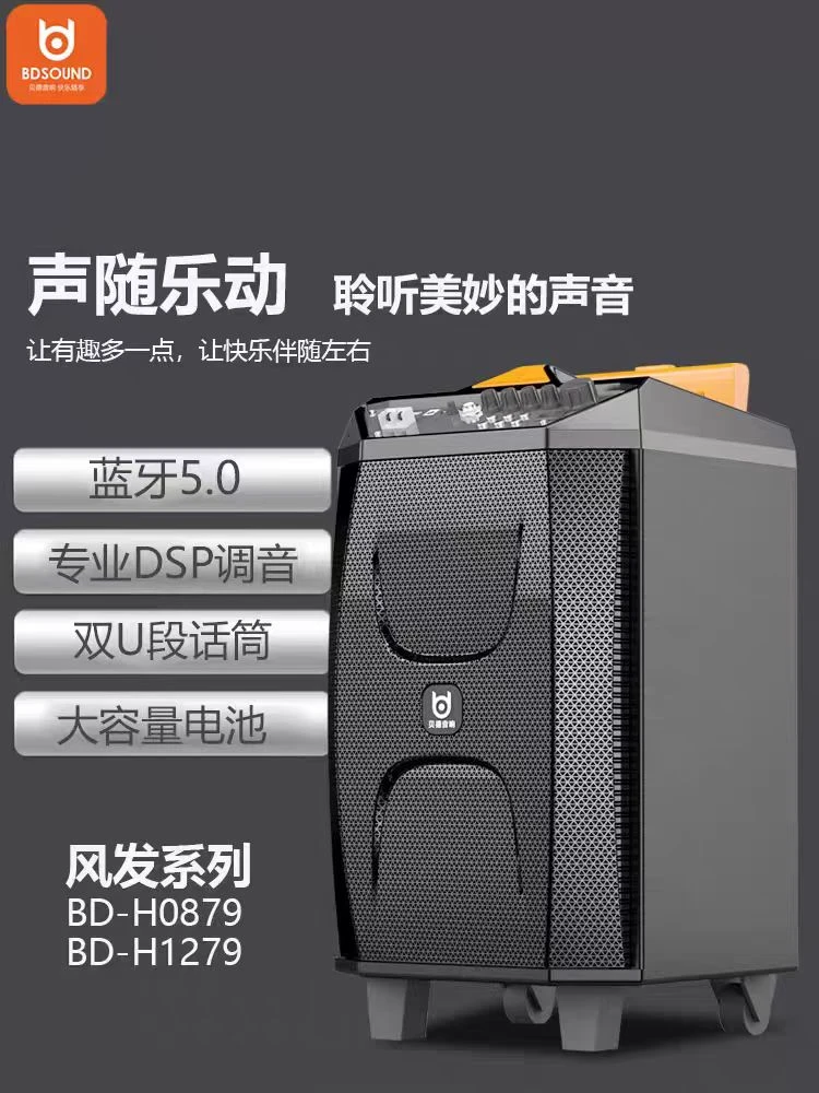 贝德风发0879户外移动大功率重低音蓝牙优盘唱歌演出广场舞音响