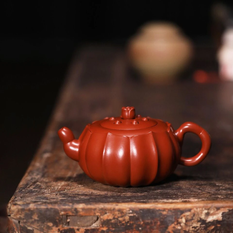 260毫升宜兴红泥紫砂壶莲子壶家用纯手工泡茶壶原矿大红袍莲花壶