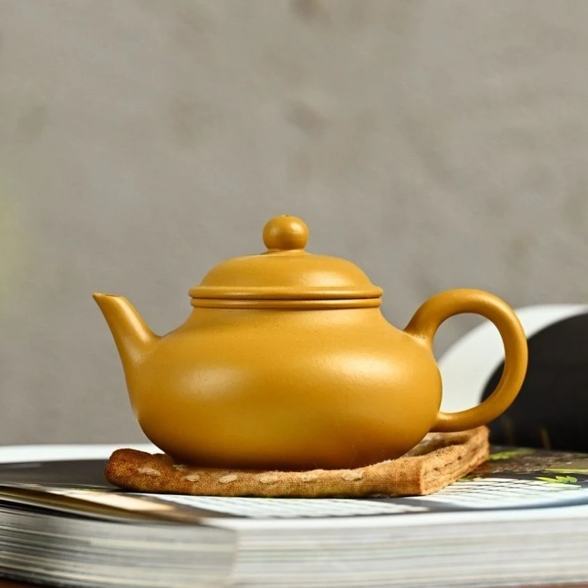 130毫升宜兴紫砂壶纯手工原矿黄金朱水平壶功夫茶壶手把壶扁梨壶