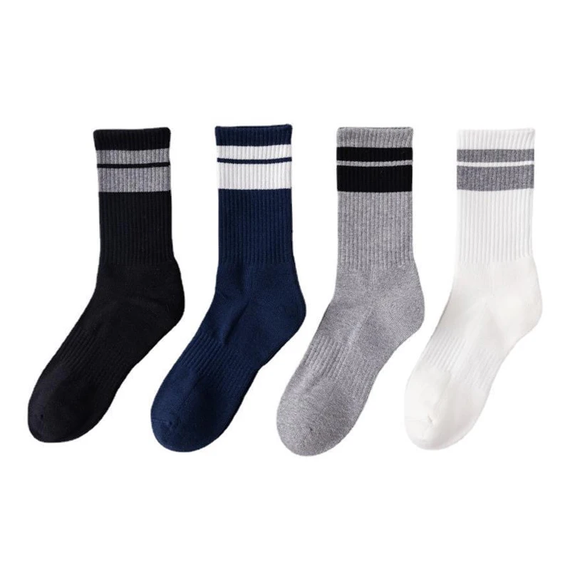 男生男士学生纯棉高街运动篮球纯色条纹百搭毛巾底长筒袜子